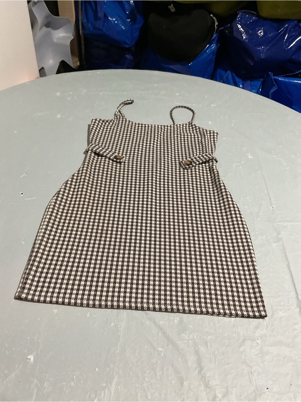 Gingham Mini Dress with Buckle Detail - Black & White